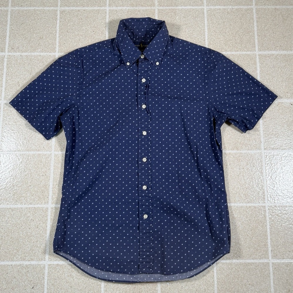 Polo Ralph Lauren Button Down Shirt Short Sleeve Navy Blue Polka Dot  Sz M